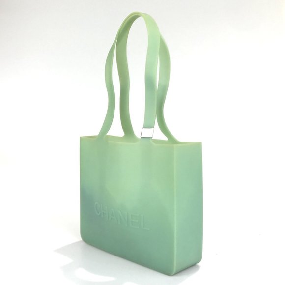 Chanel Bag Handbag Rubber Chanel Logo Clear Green Authentic - Picture 6 of 12